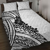 Black White Polynesia Tropical Flowers Quilt Bed Set