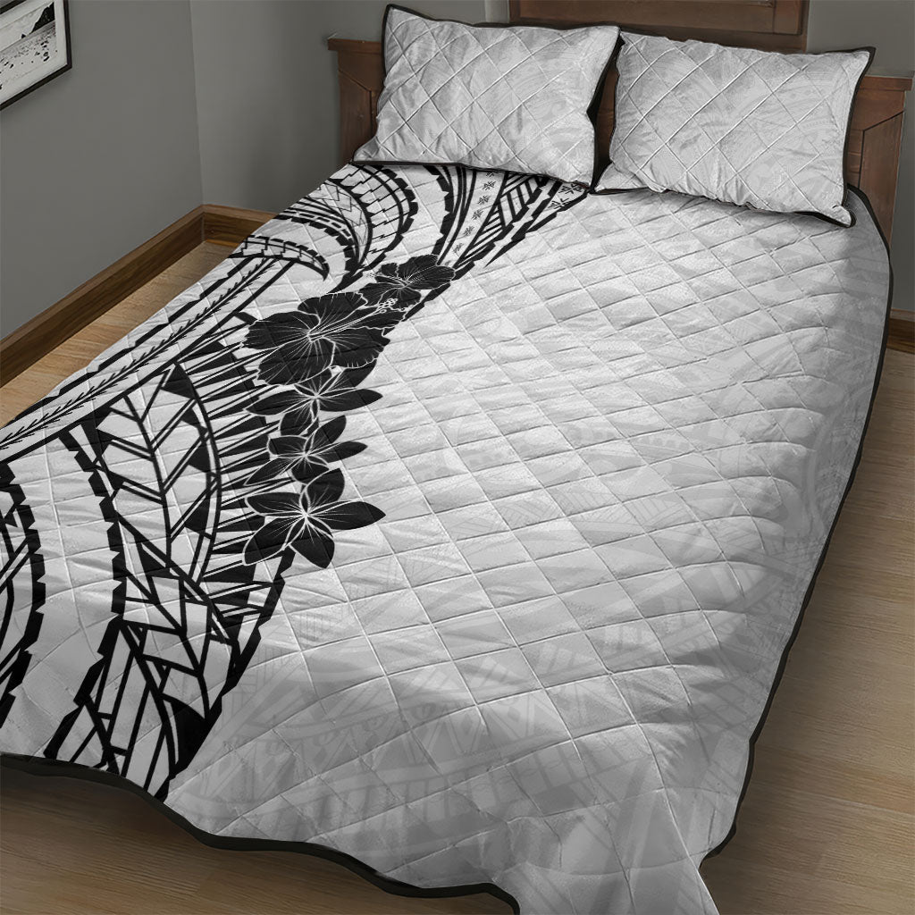 Black White Polynesia Tropical Flowers Quilt Bed Set