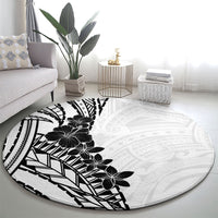 Black White Polynesia Tropical Flowers Round Carpet LT14 - Polynesian Pride