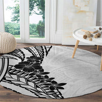 Black White Polynesia Tropical Flowers Round Carpet LT14 - Polynesian Pride