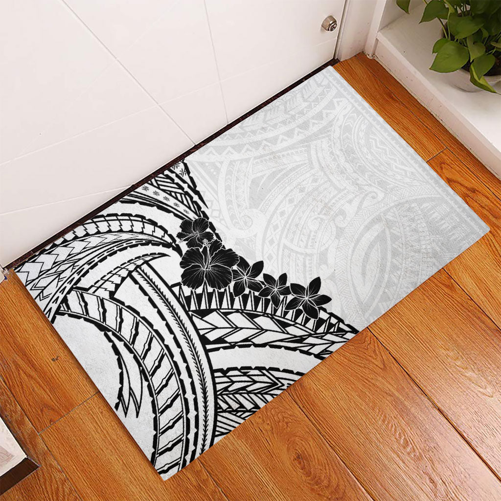 Black White Polynesia Tropical Flowers Rubber Doormat LT14 - Polynesian Pride