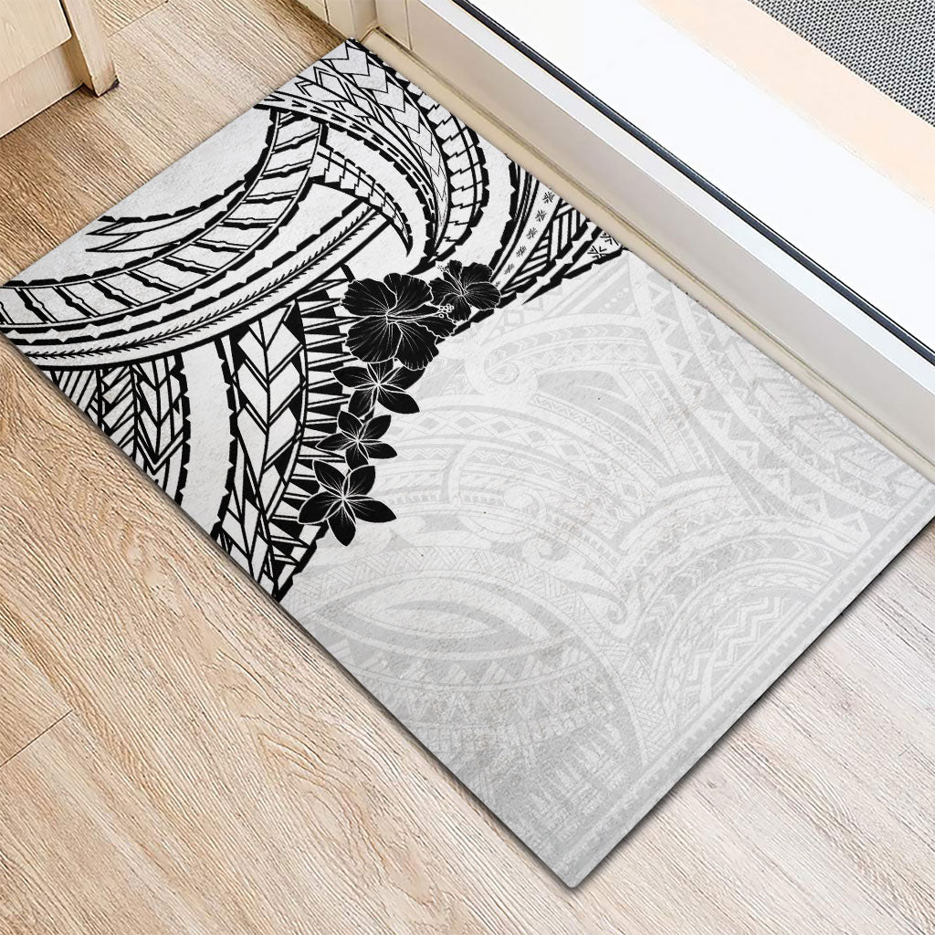 Black White Polynesia Tropical Flowers Rubber Doormat LT14 - Polynesian Pride