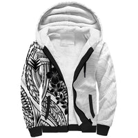 Black White Polynesia Tropical Flowers Sherpa Hoodie LT14 Unisex White - Polynesian Pride