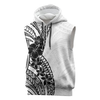 Black White Polynesia Tropical Flowers Sleeveless Hoodie