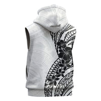 Black White Polynesia Tropical Flowers Sleeveless Hoodie