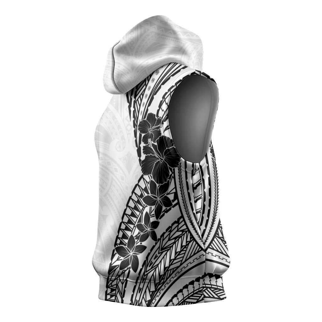 Black White Polynesia Tropical Flowers Sleeveless Hoodie