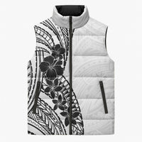 Black White Polynesia Tropical Flowers Sleeveless Puffer Jacket LT14 Unisex White - Polynesian Pride