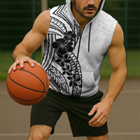 Black White Polynesia Tropical Flowers Sleeveless Zip Hoodie LT14 - Polynesian Pride