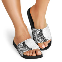 Black White Polynesia Tropical Flowers Slide Sandals LT14 - Polynesian Pride