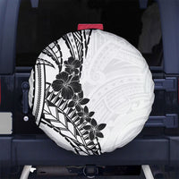 Black White Polynesia Tropical Flowers Spare Tire Cover LT14 No hole White - Polynesian Pride