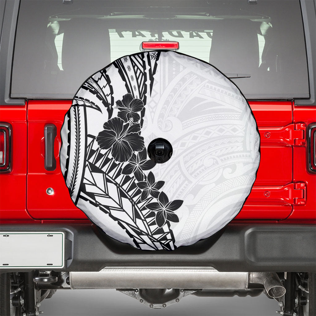 Black White Polynesia Tropical Flowers Spare Tire Cover LT14 - Polynesian Pride