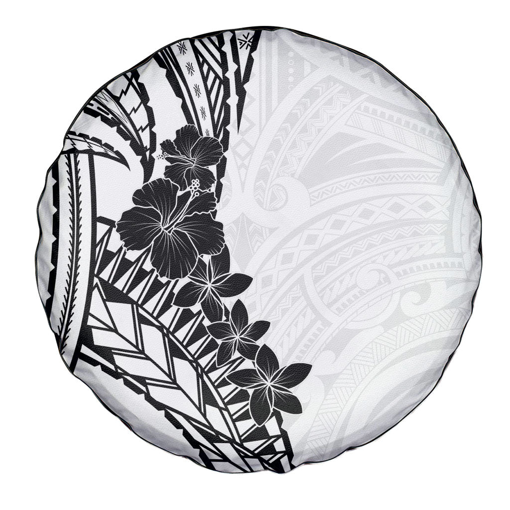 Black White Polynesia Tropical Flowers Spare Tire Cover LT14 - Polynesian Pride