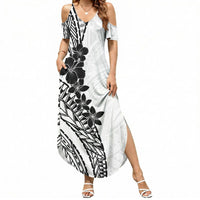 Black White Polynesia Tropical Flowers Summer Maxi Dress LT14 Women White - Polynesian Pride