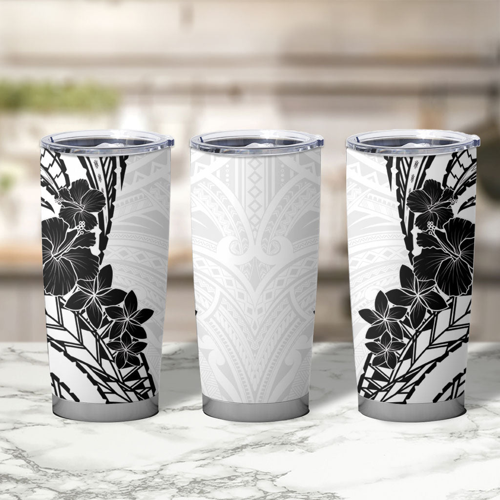 Black White Polynesia Tropical Flowers Tumbler Cup LT14 - Polynesian Pride
