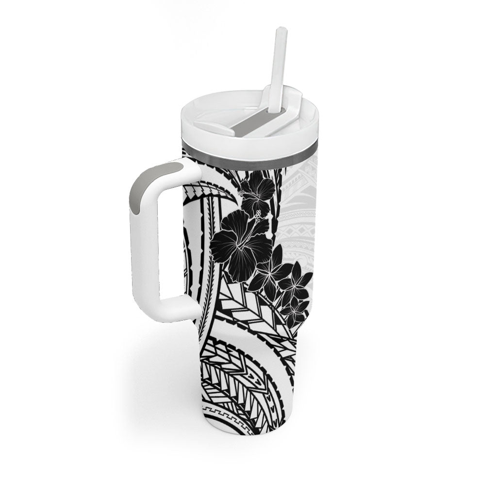 Black White Polynesia Tropical Flowers Tumbler With Handle LT14 - Polynesian Pride