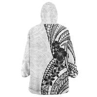 Black White Polynesia Tropical Flowers Wearable Blanket Hoodie