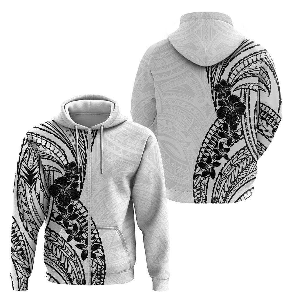 Black White Polynesia Tropical Flowers Zip Hoodie LT14 - Polynesian Pride