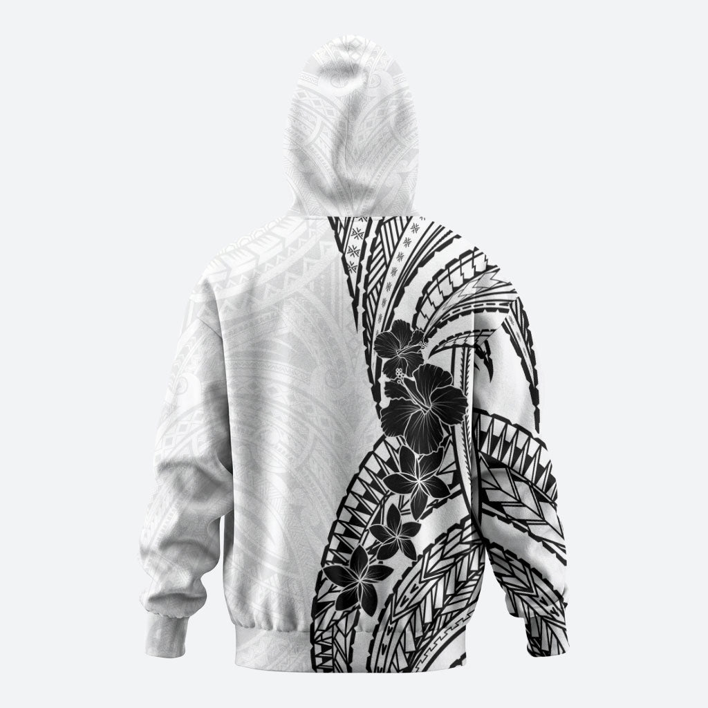 Black White Polynesia Tropical Flowers Zip Hoodie LT14 - Polynesian Pride