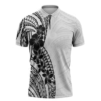 Black White Polynesia Tropical Flowers Zipper Polo Shirt LT14 White - Polynesian Pride