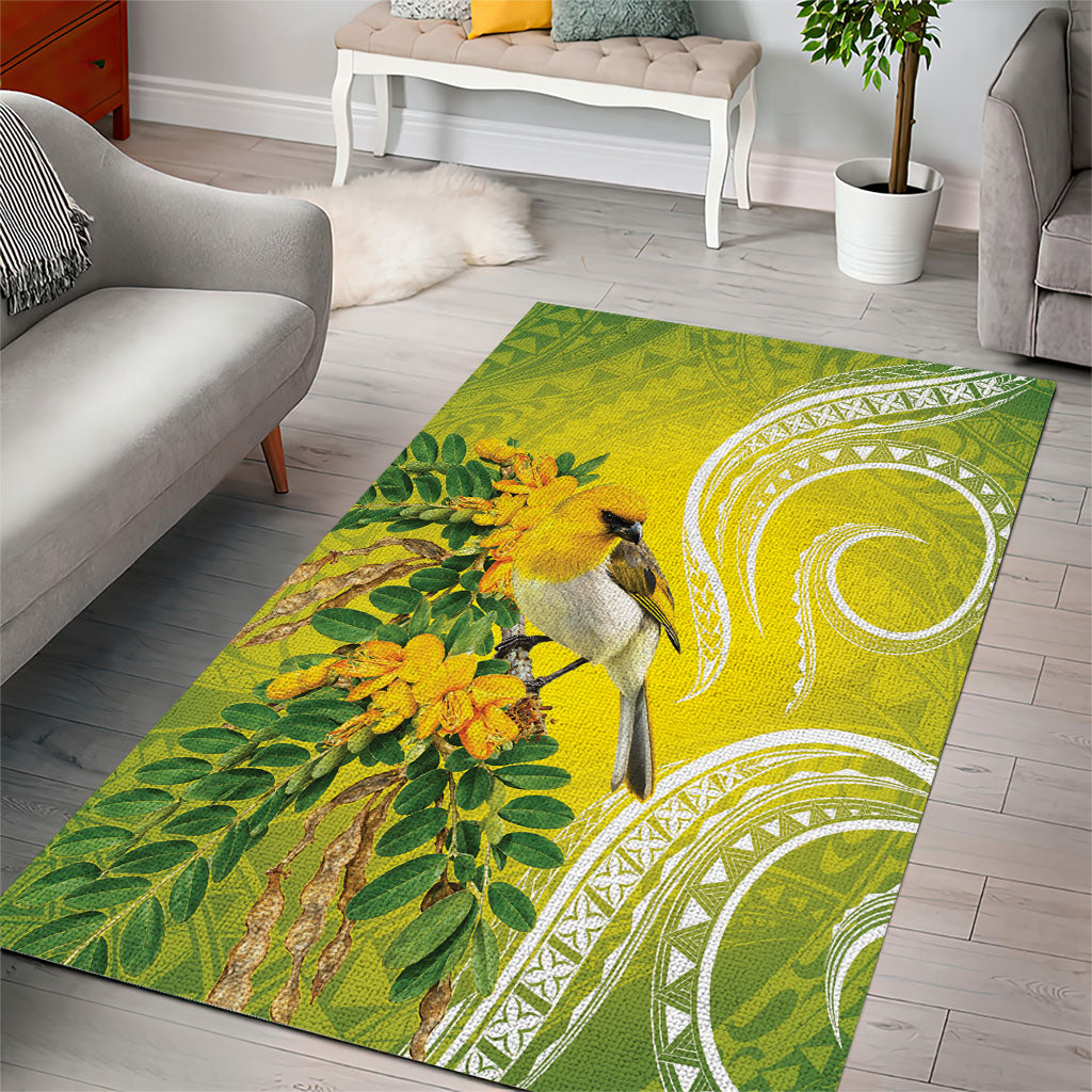Hawaii Palila Mamane Area Rug Hawaiian Honeycreeper With Native Flower LT14 - Polynesian Pride