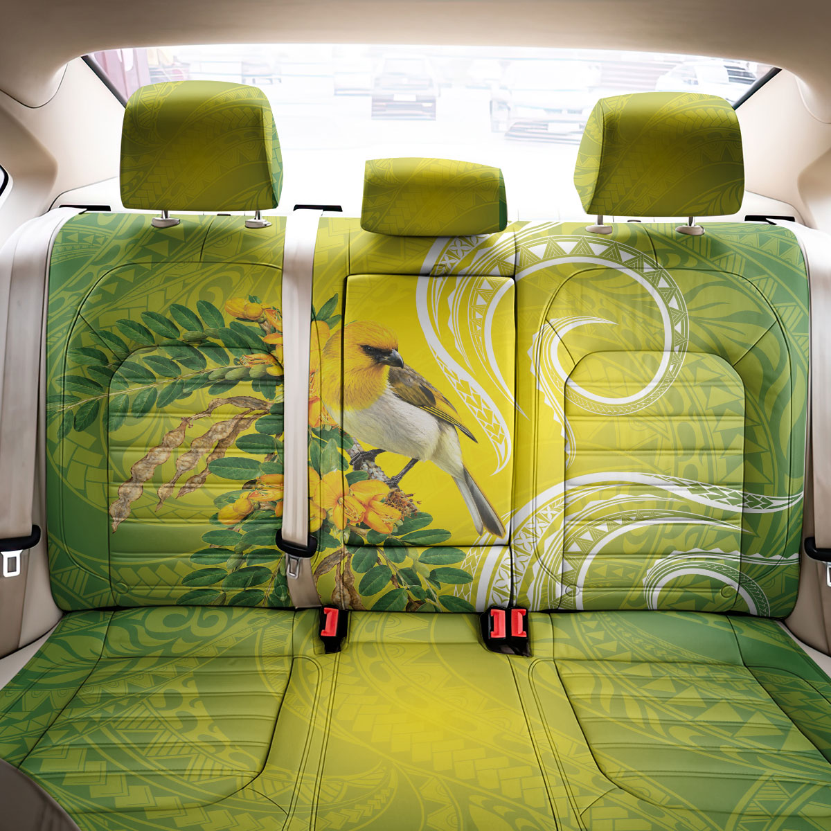 Hawaii Palila Mamane Back Car Seat Cover Hawaiian Honeycreeper With Native Flower LT14 - Polynesian Pride