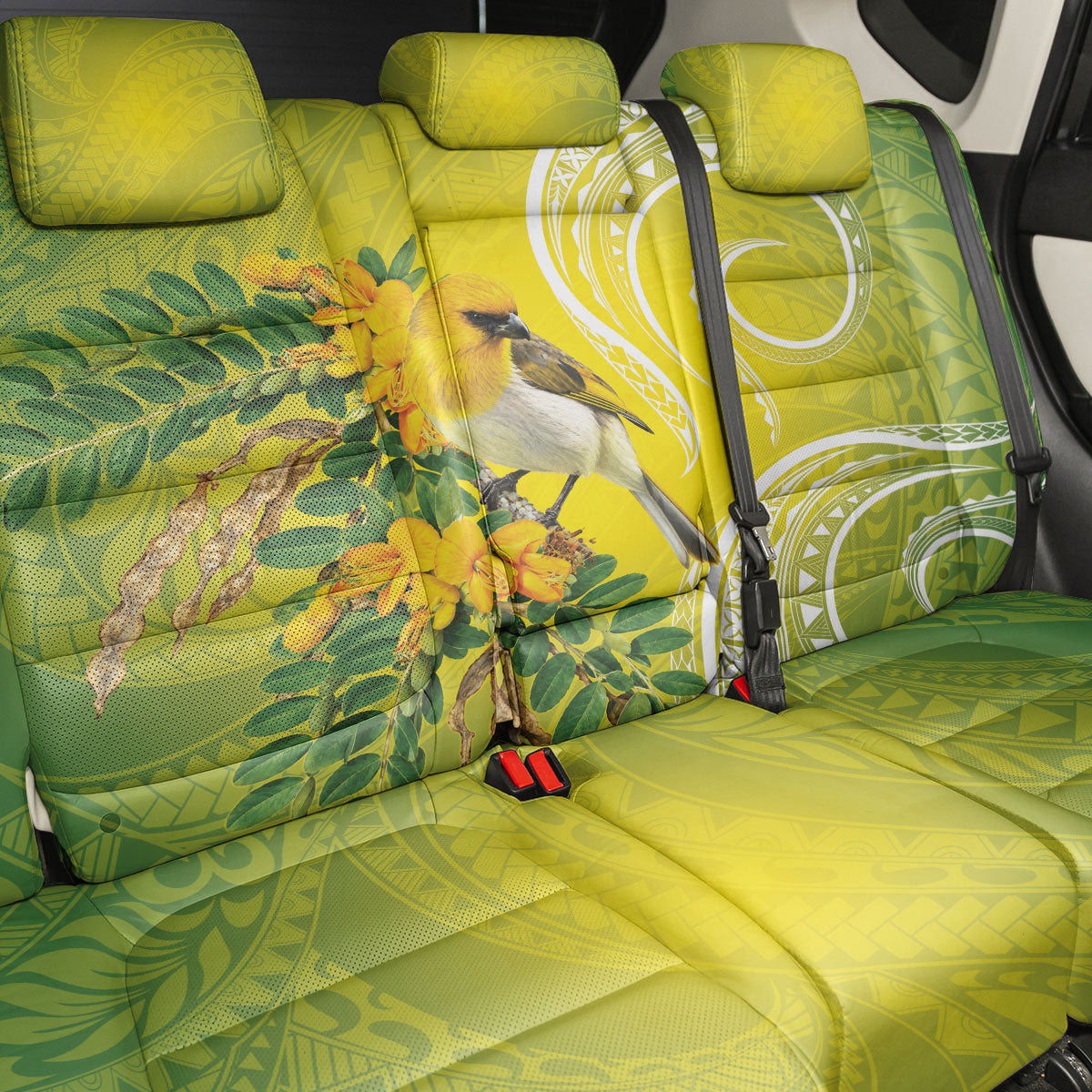 Hawaii Palila Mamane Back Car Seat Cover Hawaiian Honeycreeper With Native Flower LT14 - Polynesian Pride