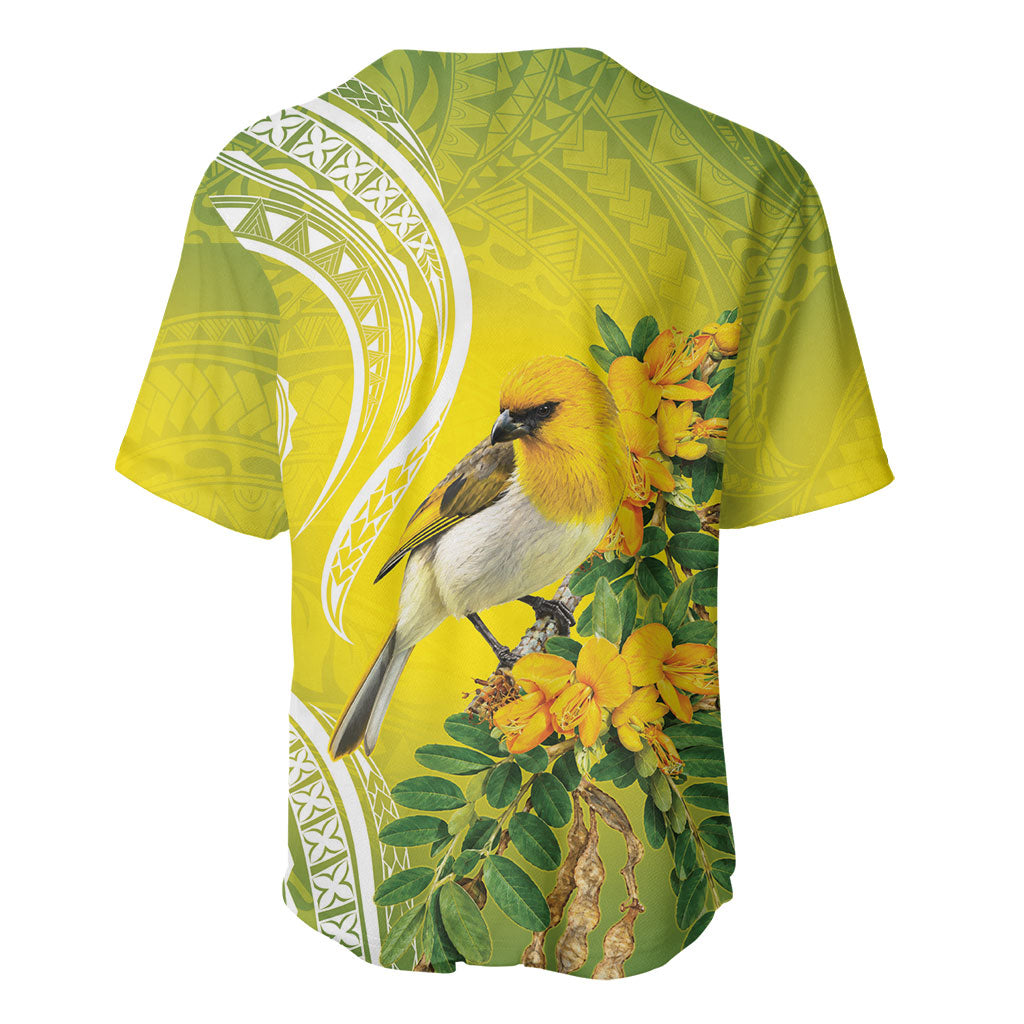 Hawaii Palila Mamane Baseball Jersey Hawaiian Honeycreeper With Native Flower LT14 - Polynesian Pride