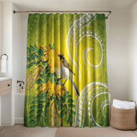 Hawaii Palila Mamane Bathroom Set Hawaiian Honeycreeper With Native Flower LT14 Shower Curtain Only Green - Polynesian Pride