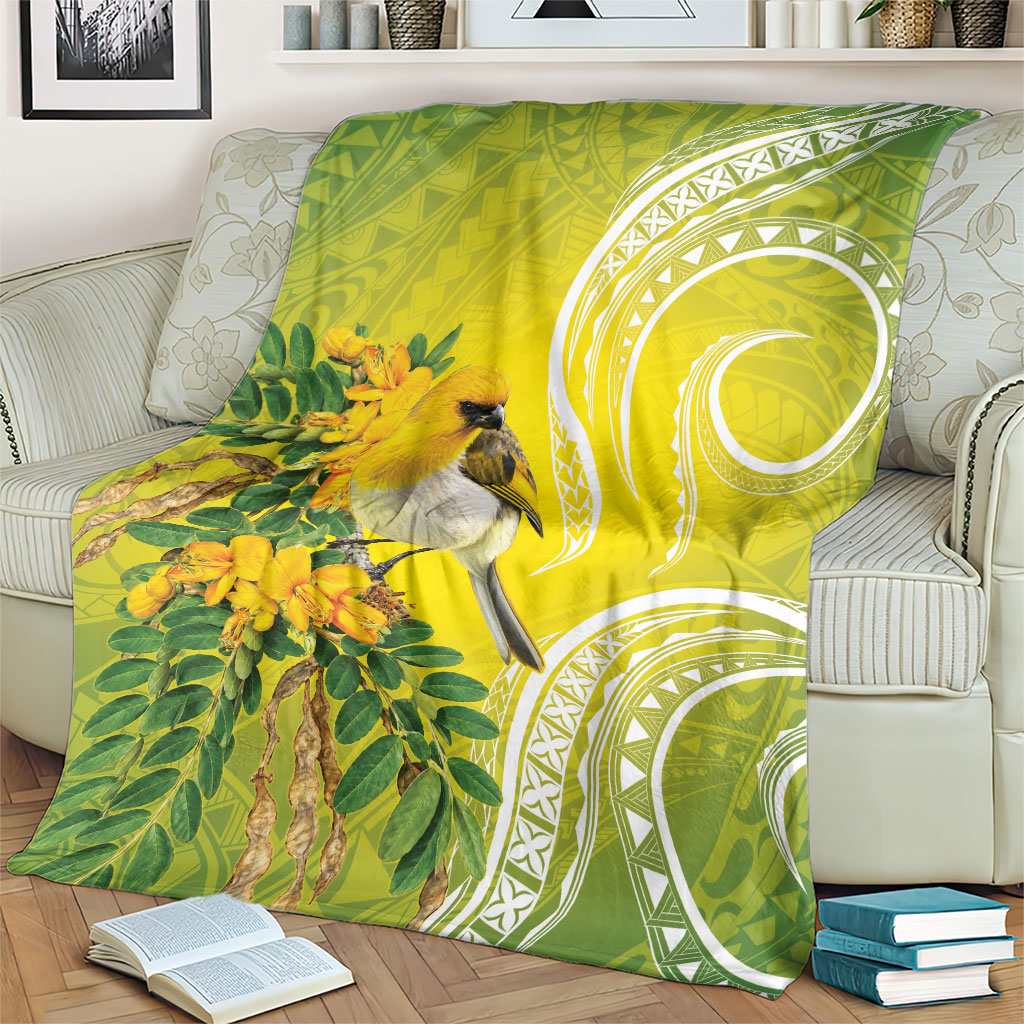 Hawaii Palila Mamane Blanket Hawaiian Honeycreeper With Native Flower