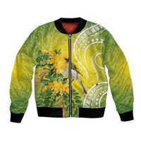 Hawaii Palila Mamane Bomber Jacket Hawaiian Honeycreeper With Native Flower LT14 Unisex Green - Polynesian Pride
