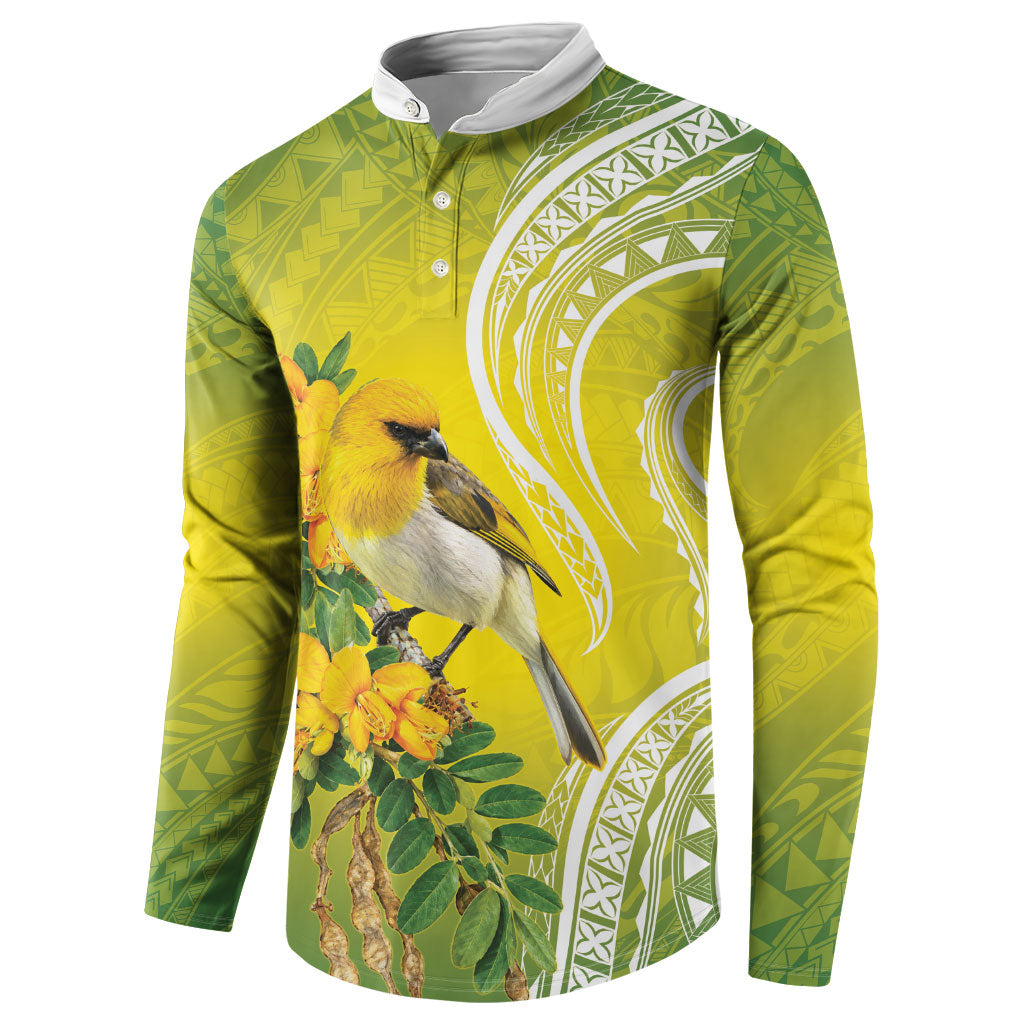 Hawaii Palila Mamane Button Sweatshirt Hawaiian Honeycreeper With Native Flower LT14 - Polynesian Pride