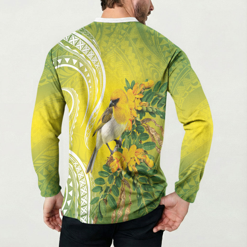Hawaii Palila Mamane Button Sweatshirt Hawaiian Honeycreeper With Native Flower LT14 - Polynesian Pride