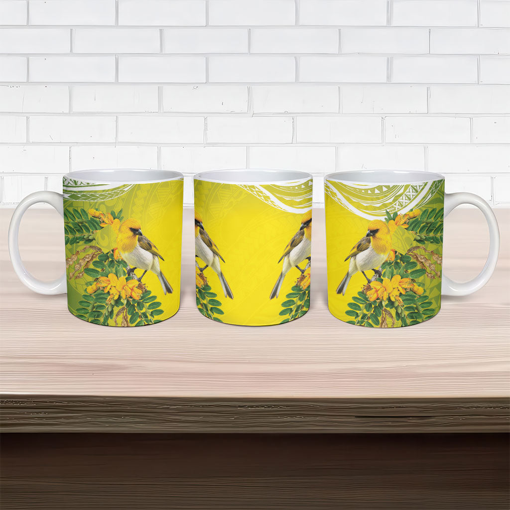 Hawaii Palila Mamane Ceramic Mug Hawaiian Honeycreeper With Native Flower
