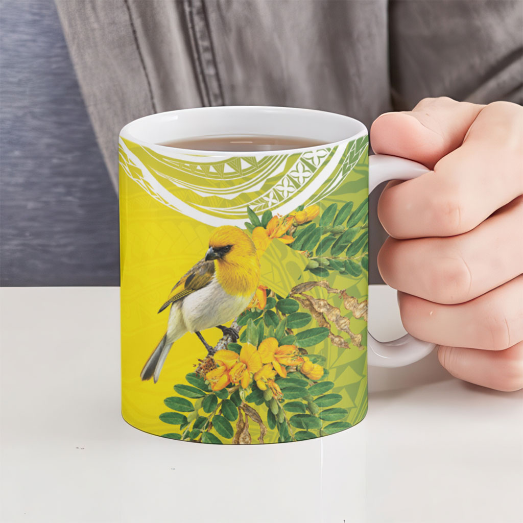 Hawaii Palila Mamane Ceramic Mug Hawaiian Honeycreeper With Native Flower