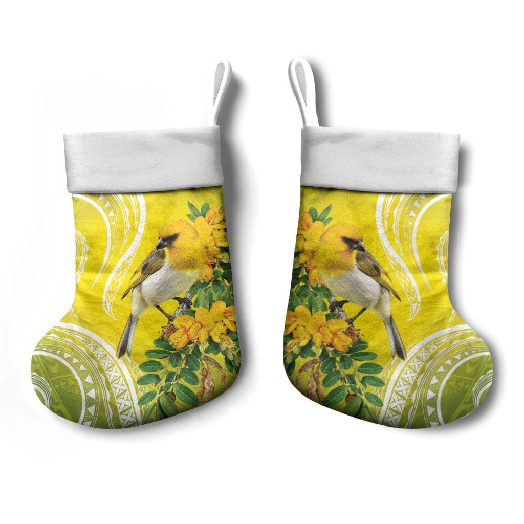 Hawaii Palila Mamane Christmas Stocking Hawaiian Honeycreeper With Native Flower LT14 - Polynesian Pride