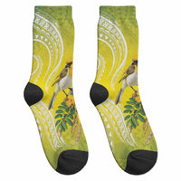 Hawaii Palila Mamane Crew Socks Hawaiian Honeycreeper With Native Flower LT14 - Polynesian Pride