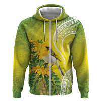 Hawaii Palila Mamane Hoodie Hawaiian Honeycreeper With Native Flower LT14 Zip Hoodie Green - Polynesian Pride