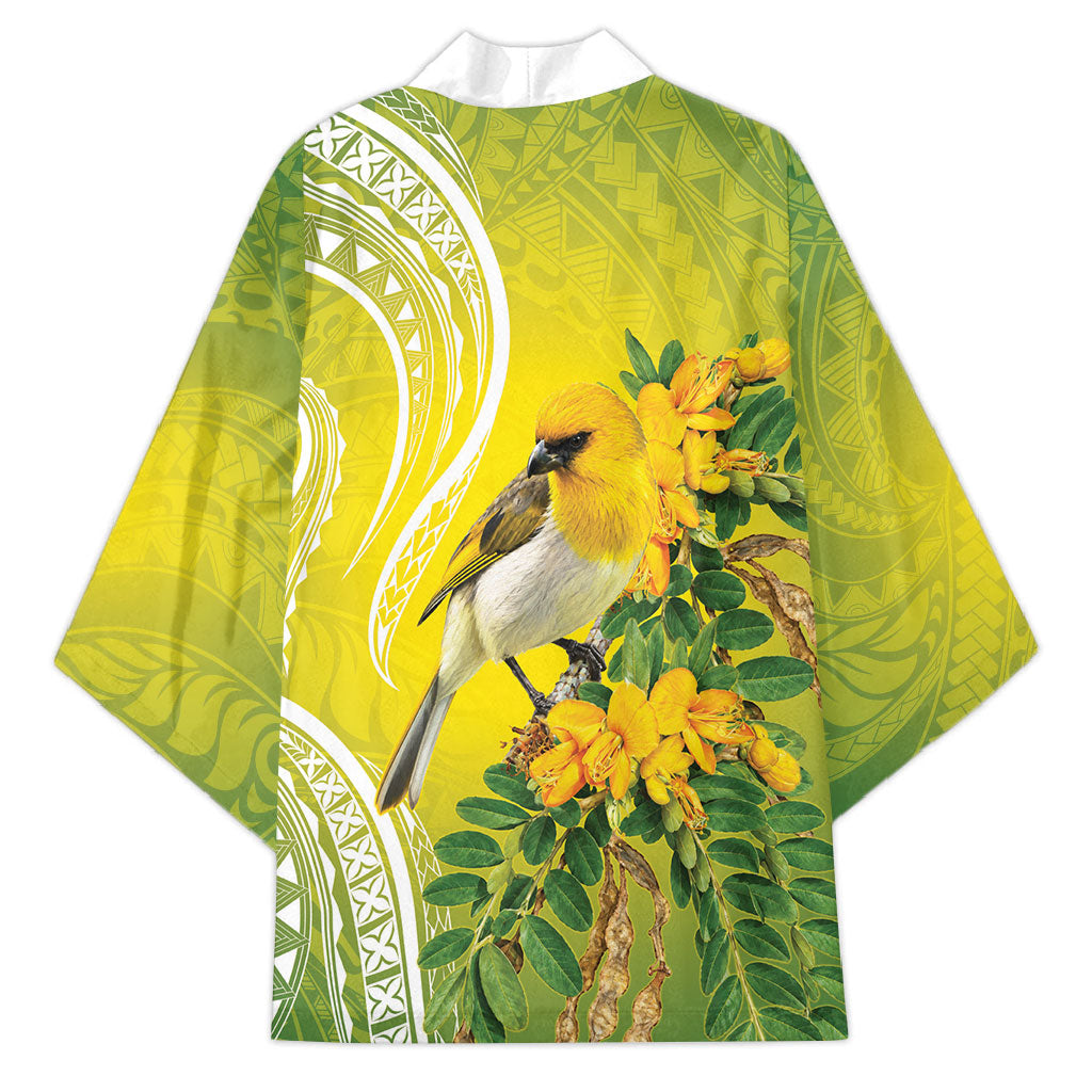 Hawaii Palila Mamane Kimono Hawaiian Honeycreeper With Native Flower LT14 - Polynesian Pride