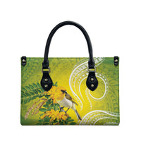 Hawaii Palila Mamane Leather Bag Hawaiian Honeycreeper With Native Flower LT14 - Polynesian Pride