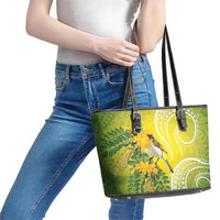 Hawaii Palila Mamane Leather Tote Bag Hawaiian Honeycreeper With Native Flower LT14 - Polynesian Pride