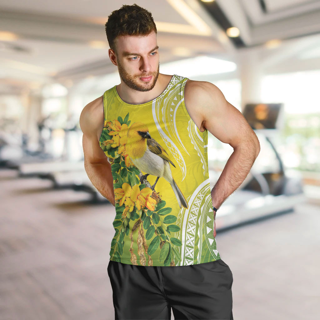 Hawaii Palila Mamane Men Tank Top Hawaiian Honeycreeper With Native Flower LT14 Green - Polynesian Pride