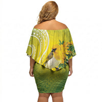 Hawaii Palila Mamane Off Shoulder Short Dress Hawaiian Honeycreeper With Native Flower LT14 - Polynesian Pride