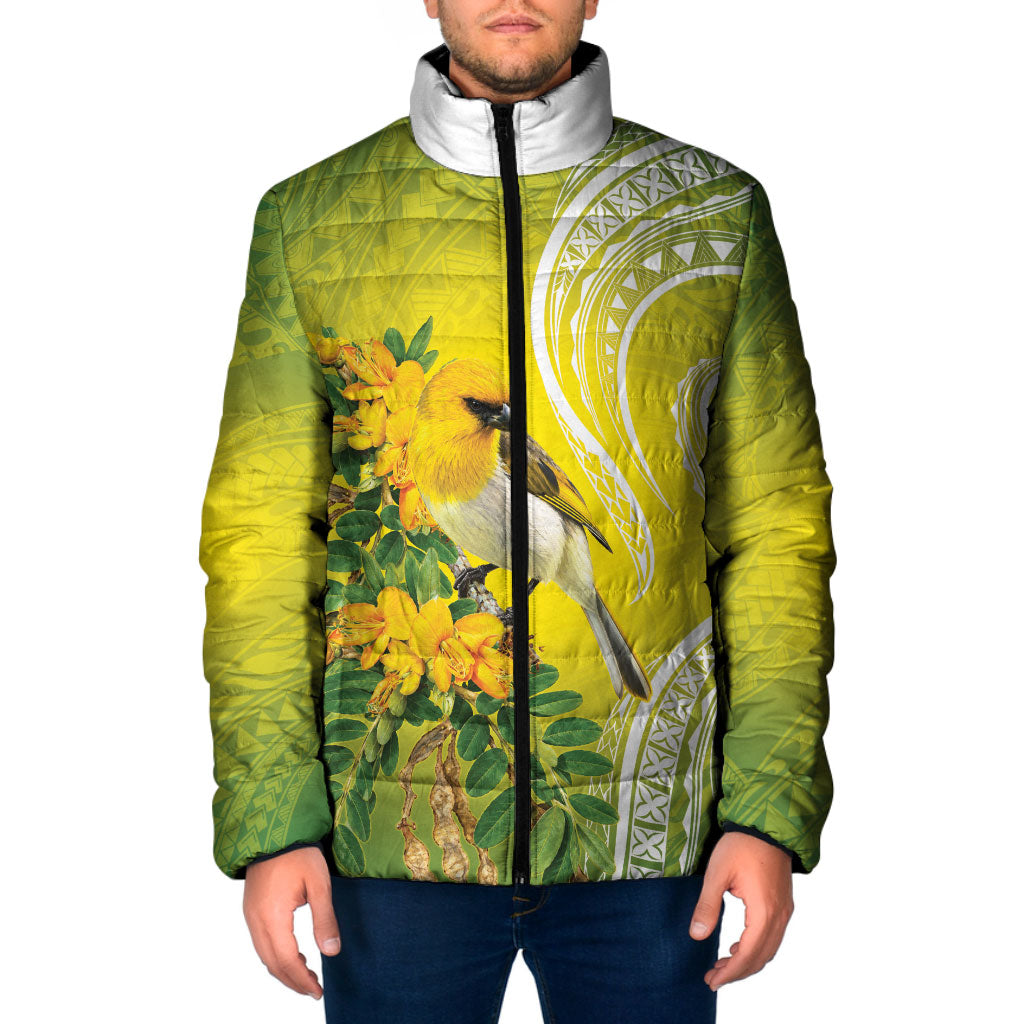 Hawaii Palila Mamane Padded Jacket Hawaiian Honeycreeper With Native Flower