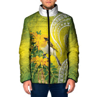 Hawaii Palila Mamane Padded Jacket Hawaiian Honeycreeper With Native Flower