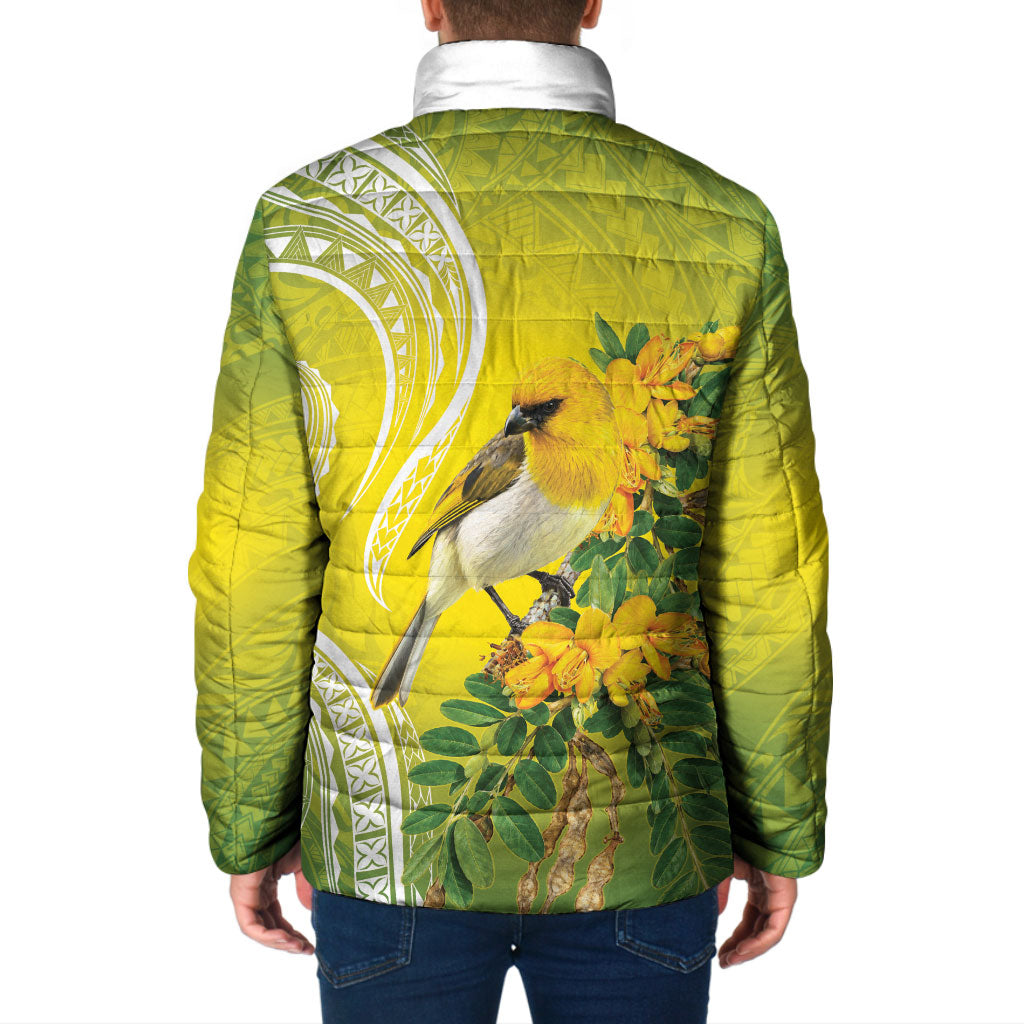Hawaii Palila Mamane Padded Jacket Hawaiian Honeycreeper With Native Flower