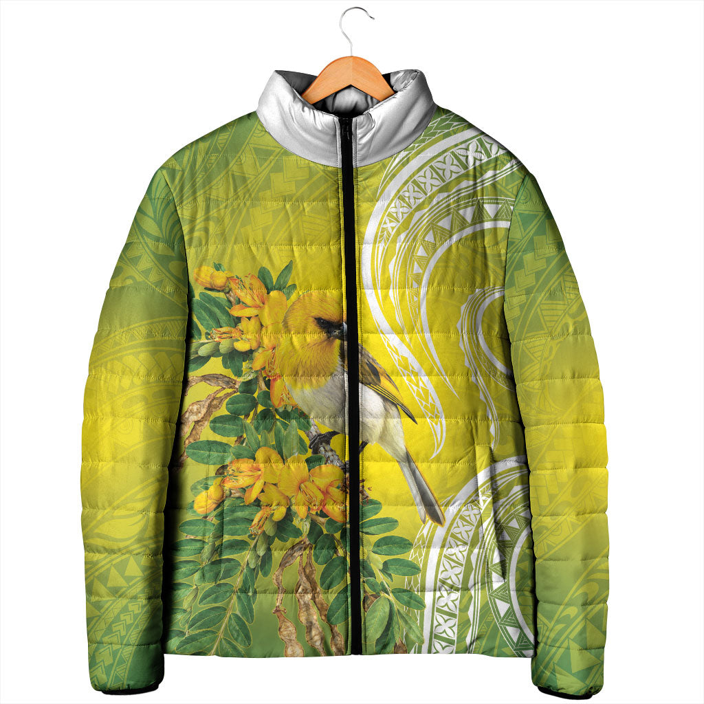 Hawaii Palila Mamane Padded Jacket Hawaiian Honeycreeper With Native Flower