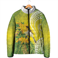 Hawaii Palila Mamane Padded Jacket Hawaiian Honeycreeper With Native Flower
