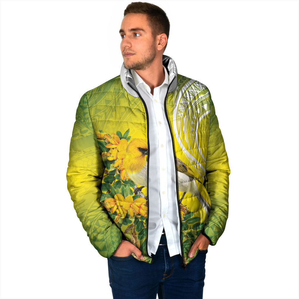 Hawaii Palila Mamane Padded Jacket Hawaiian Honeycreeper With Native Flower