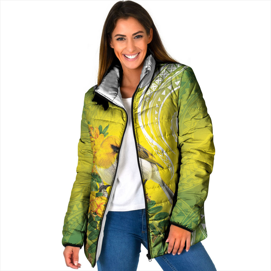 Hawaii Palila Mamane Padded Jacket Hawaiian Honeycreeper With Native Flower