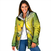Hawaii Palila Mamane Padded Jacket Hawaiian Honeycreeper With Native Flower